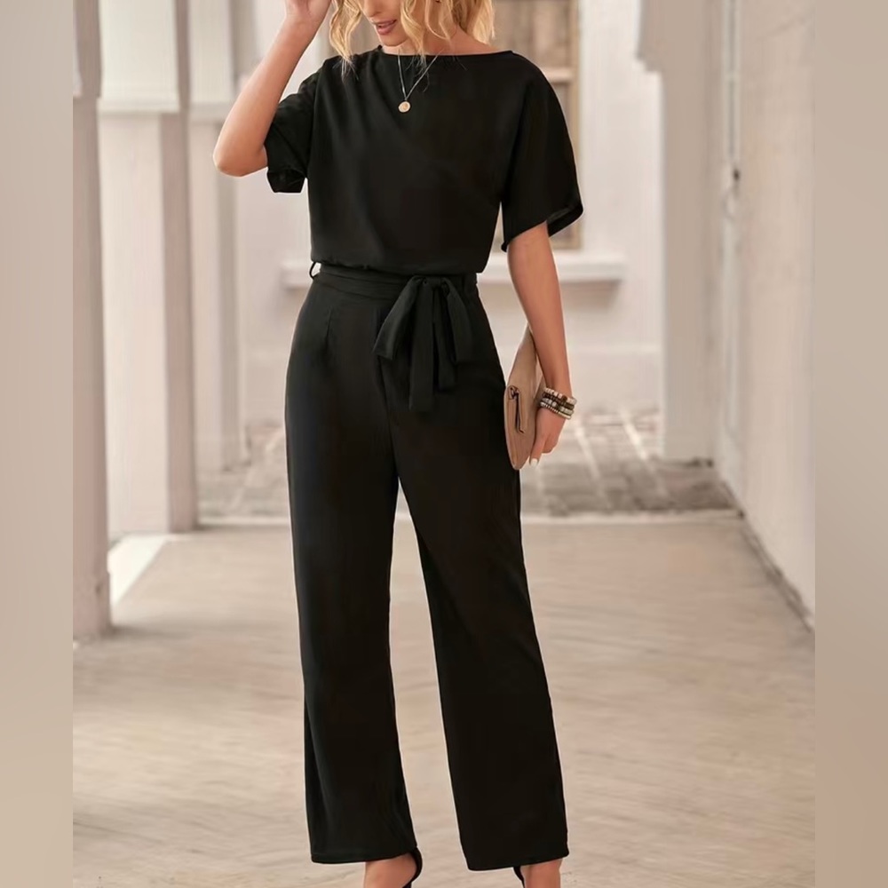 Crew Neck Short Sleeve Jumpsuit
